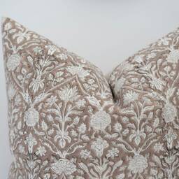 Haley -- Taupe Beige Floral Pillow Cover Block Print Farmhouse Brown Spring Neutral - thumbnail 3