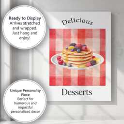 Berry Pancake Breakfast Watercolour Dessert Illustration Canvas Wall Art Print Decor Picture Ready To Hang - thumbnail 3