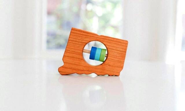 Connecticut State Baby Rattle - Wooden Sensory Toy, Custom Colors - image 1