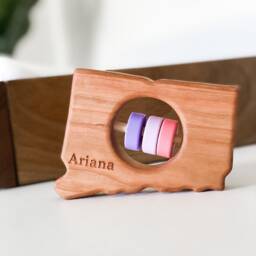 Connecticut State Baby Rattle - Wooden Sensory Toy, Custom Colors - thumbnail 2