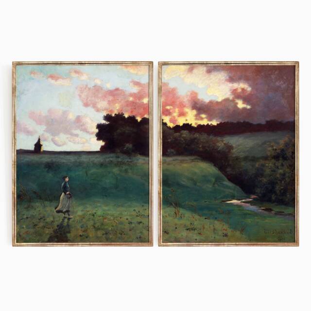 Coming Storm Diptych - French Landscape Oil Painting Pair Art Prints Instant Gallery Wall Extra Large Artwork Print Sizes 9x12 18x24 - image 1