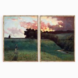 Coming Storm Diptych - French Landscape Oil Painting Pair Art Prints Instant Gallery Wall Extra Large Artwork Print Sizes 9x12 18x24 - thumbnail 1