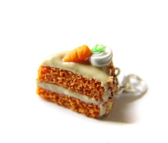 Miniature Polymer Clay Carrot Cake Slice Charm - Food Jewelry Charm - image 1