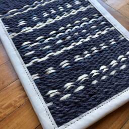 Navy Blue Jute Rug With Cowhide Handmade Coastal Style - thumbnail 2
