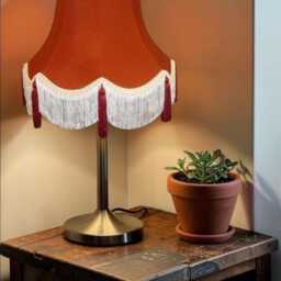 Terracotta Fabric Lampshade Handmade With Cream Braid, Fringe, Tassels - thumbnail 2