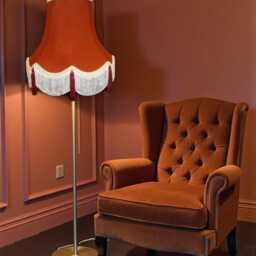 Terracotta Fabric Lampshade Handmade With Cream Braid, Fringe, Tassels - thumbnail 3