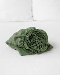 Forest Green Linen Fitted Sheet - Soft Bedding Queen King Deep Pocket Bed Stonewashed Moisture Wicking Oeko European - thumbnail 1