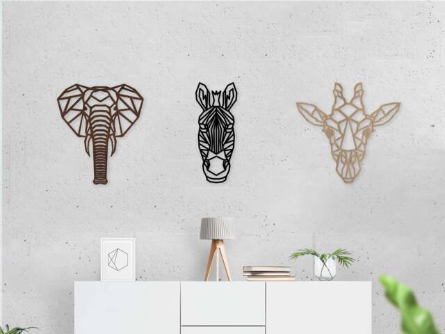 Safari Themed Wall Decor Art Wooden Geometric - Nursery Elephant Zebra Giraffe Africa Animals - image 1
