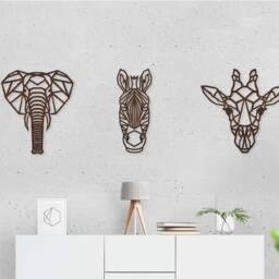 Safari Themed Wall Decor Art Wooden Geometric - Nursery Elephant Zebra Giraffe Africa Animals - thumbnail 2