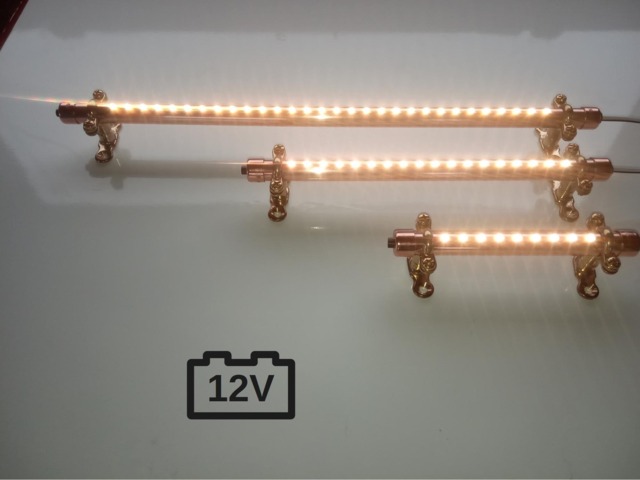 12V Custom Length Touch Control Dimmable Copper Light Fixture, 12-70cm/4-28In With Brass Mounts. Campervan, Boat, Kitchen Reading - image 1