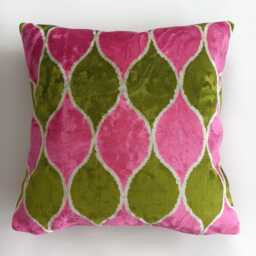 Silk Velvet Cushion Cover, Pink Ogival Turkish Jacquard Cushion, Ikat Decorative Pillowcase 16''x16''/40x40 cm