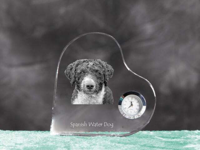 Spanish Water Dog - Crystal Clock in The Shape Of A Heart With Image Pure-Bred Dog - image 1