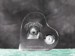 Spanish Water Dog - Crystal Clock in The Shape Of A Heart With Image Pure-Bred Dog - thumbnail 1