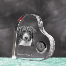 Spanish Water Dog - Crystal Clock in The Shape Of A Heart With Image Pure-Bred Dog - thumbnail 2
