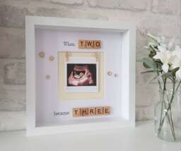 Baby Scan Photo Frame With Wooden Scrabble Tiles - When Two Became Three Pregnancy Gift - thumbnail 1
