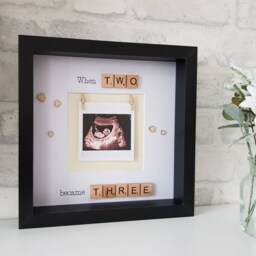 Baby Scan Photo Frame With Wooden Scrabble Tiles - When Two Became Three Pregnancy Gift - thumbnail 3