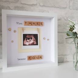 Baby Scan Photo Frame With Wooden Scrabble Tiles - When Two Became Three Pregnancy Gift - thumbnail 2