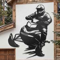 Snowmobile Metal Wall Art - Steel Sled Rider Silhouette Sign - thumbnail 2