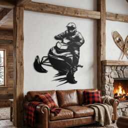 Snowmobile Metal Wall Art - Steel Sled Rider Silhouette Sign - thumbnail 1