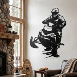 Snowmobile Metal Wall Art - Steel Sled Rider Silhouette Sign - thumbnail 3
