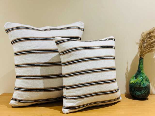 Handmade Moroccan Cotton Pillow Cover, Striped Boho Cushion - 23x23 In - image 1