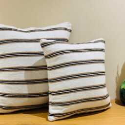 Handmade Moroccan Cotton Pillow Cover, Striped Boho Cushion - 23x23 In - thumbnail 4