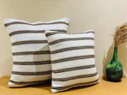 Handmade Moroccan Cotton Pillow Cover, Striped Boho Cushion - 23x23 In - thumbnail 1