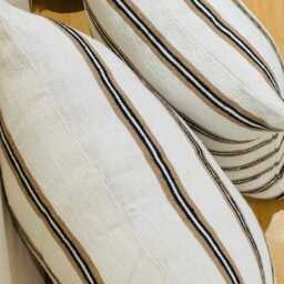 Handmade Moroccan Cotton Pillow Cover, Striped Boho Cushion - 23x23 In - thumbnail 3