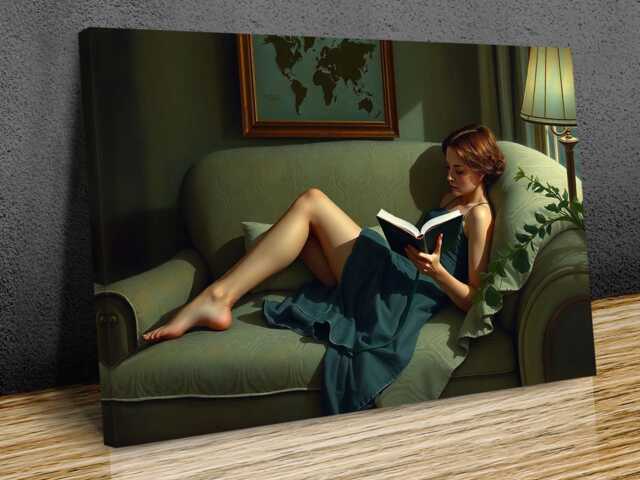 Lady Reading A Book Edward Hopper Inspired, Modern Art, Wall Mounted Canvas Print Ready To Hang - image 1