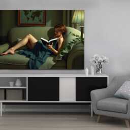 Lady Reading A Book Edward Hopper Inspired, Modern Art, Wall Mounted Canvas Print Ready To Hang - thumbnail 2