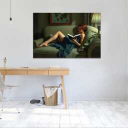 Lady Reading A Book Edward Hopper Inspired, Modern Art, Wall Mounted Canvas Print Ready To Hang - thumbnail 3