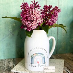 Personalised Teacher Gift Teaching Assistant Nursery Mentor Friend Mum Nanna Grandma Floral Rainbow Ceramic Jug Vase - thumbnail 3