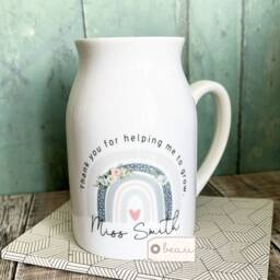 Personalised Teacher Gift Teaching Assistant Nursery Mentor Friend Mum Nanna Grandma Floral Rainbow Ceramic Jug Vase - thumbnail 1