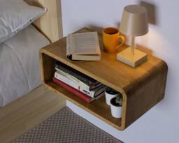 Oak Colored Floating Nightstand, Wood Bedside Tables, Mid Century Table, Nightstand Shelf, Unique Style, Handmade Gift - thumbnail 1