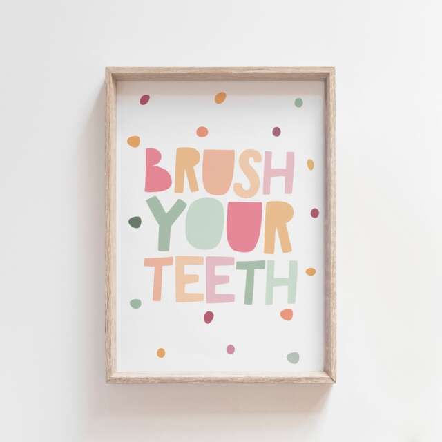 Brush Your Teeth Print, Kids Bathroom Prints, Signs, Decor, Girls Nursery Room, Wall Art