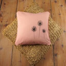 Cotton Cushion Cover Light Pink With Black Allium/Dandelion Motif Hand-Printed, Screen Print Unique, Gift Botany Lover - thumbnail 1