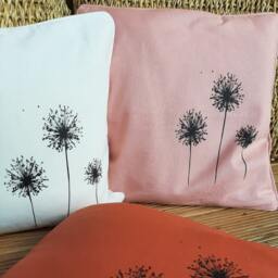 Cotton Cushion Cover Light Pink With Black Allium/Dandelion Motif Hand-Printed, Screen Print Unique, Gift Botany Lover - thumbnail 3