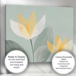 Scandinavian White Lotus Bloom Sage Green Botanical Artwork Canvas Wall Art Print Decor Picture Ready To Hang - thumbnail 3