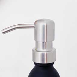 Matte Black Glass Soap Dispenser Bottle - Retro Stamped Label, Silver Pump - Choice Of Sizes - thumbnail 3