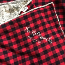 Personalized Buffalo Plaid Minky Blanket, Embroidered Gift - thumbnail 3