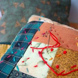Pillow Decorative Accent Embroidered Log Cabin Pattern Fall Decor Or Pinchusion Light Green & Gold - thumbnail 4