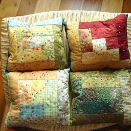 Pillow Decorative Accent Embroidered Log Cabin Pattern Fall Decor Or Pinchusion Light Green & Gold - thumbnail 3