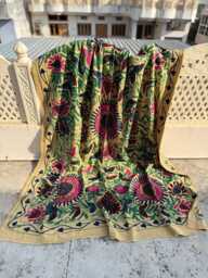 Hand-Embroidered Cotton Suzani Quilt, Decorative Floral Pattern, Artisan Made Bedspread - thumbnail 1