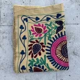 Hand-Embroidered Cotton Suzani Quilt, Decorative Floral Pattern, Artisan Made Bedspread - thumbnail 4