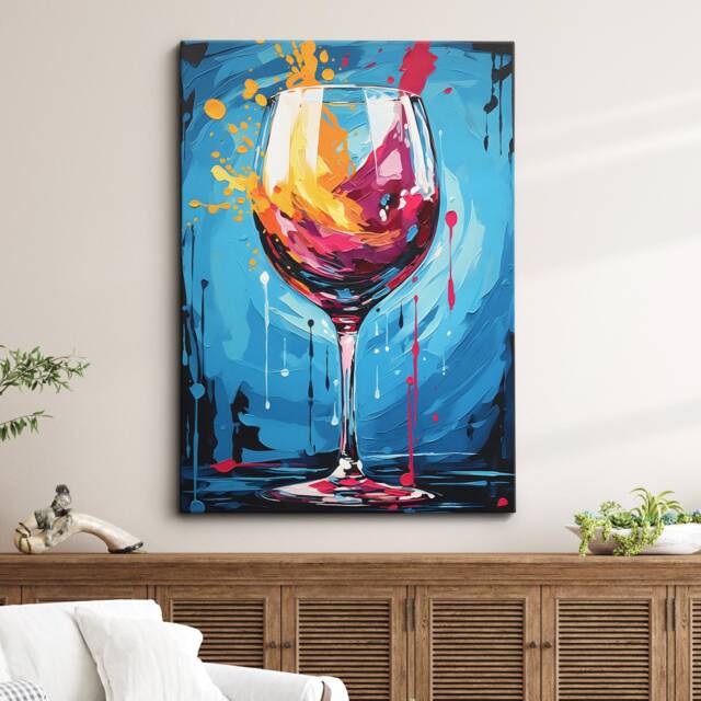 Wine Glass Drink Abstract Oil Painting Dripping Wall Art, Framed Canvas Poster Print, Home Kitchen Office Room Decor, Gift Idea For Her - image 1