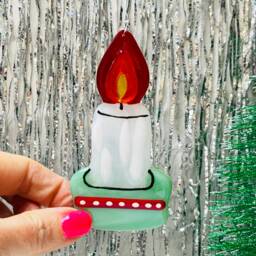 Fused Glass Candle, Christmas Tree Decoration, Window Hanging, Stocking Filler - thumbnail 1
