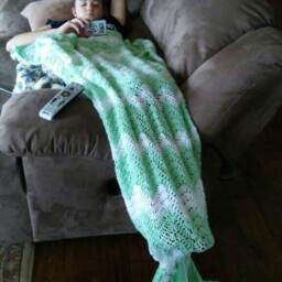 Crochet Mermaid Tail Afghan, Mint Chevron Blanket, Adult, Child, Toddler - thumbnail 4