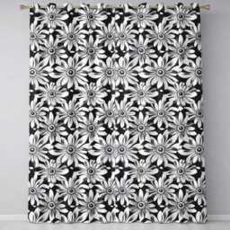 Black White Bold Floral Graphic Seamless Pattern Readymade Eyelet Ring Top Thermal 100% Blackout Curtains - thumbnail 2
