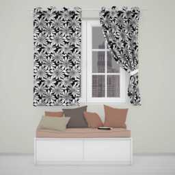 Black White Bold Floral Graphic Seamless Pattern Readymade Eyelet Ring Top Thermal 100% Blackout Curtains