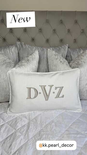 "Custom Initials Embroidered Pillow Personalized Family Keepsake in Ivory & Taupe Pillow 12"" X 20" - image 1
